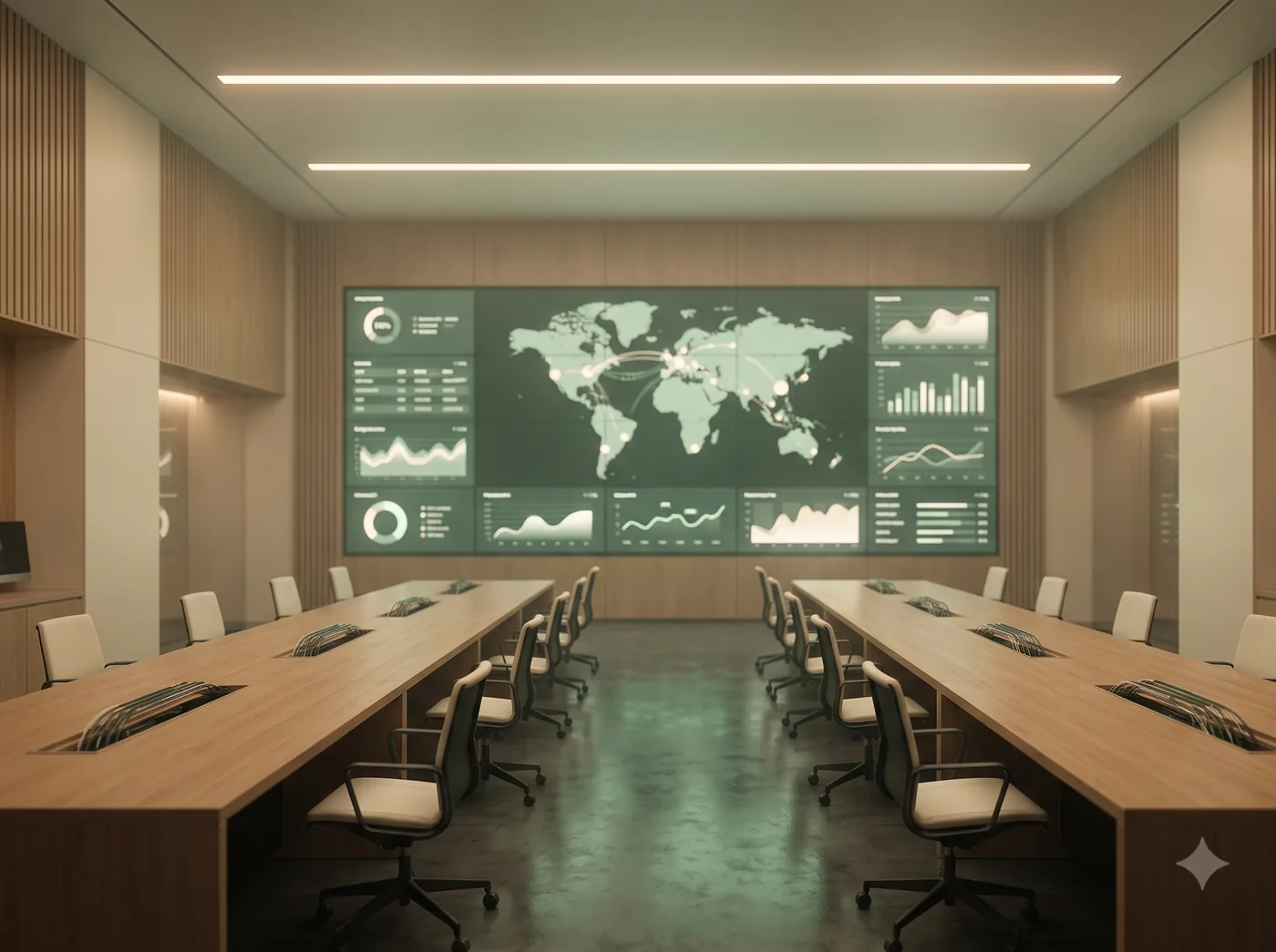 Centro de operaciones de red con visualizaciones de datos